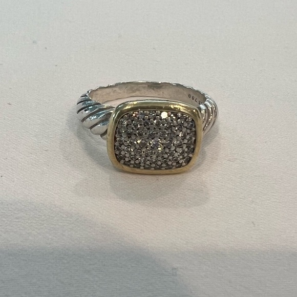 David Yurman Two-Tone Yellow Gold Diamond Cable Noblesse Cocktail Ring Silver - Picture 6 of 13